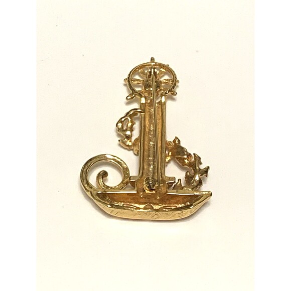 Vintage Christmas Brooch Pin Candle In Holder Gold Tone Red Green Rhinestones - Picture 4 of 6